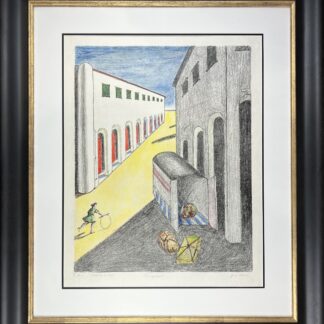 Giorgio De Chirico ( 1888 – 1978 ) – Lo Sgombero – hand-colored lithography – 1970