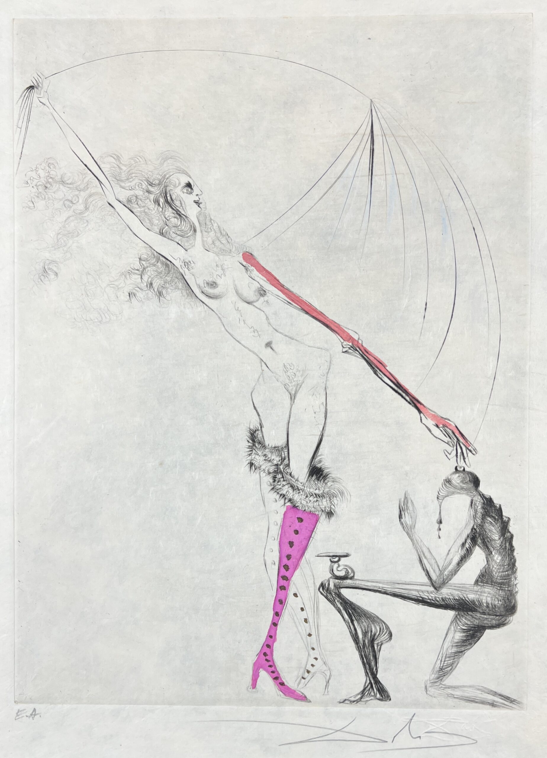Salvador Dalí ( 1904 – 1989 ) – La Botte violette ( The Violet Boot ) - hand watercolored drypoint etching – 1969 - Image 2