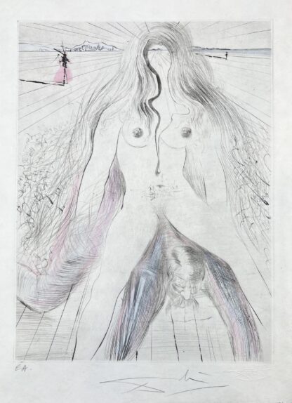 Salvador Dalí ( 1904 – 1989 ) – Femme à cheval ( Woman on Horseback ) - hand watercolored drypoint etching – 1969